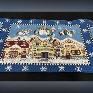 Snowman table runner flying snowman 13"X  72" Long tapestry Christmas vintage